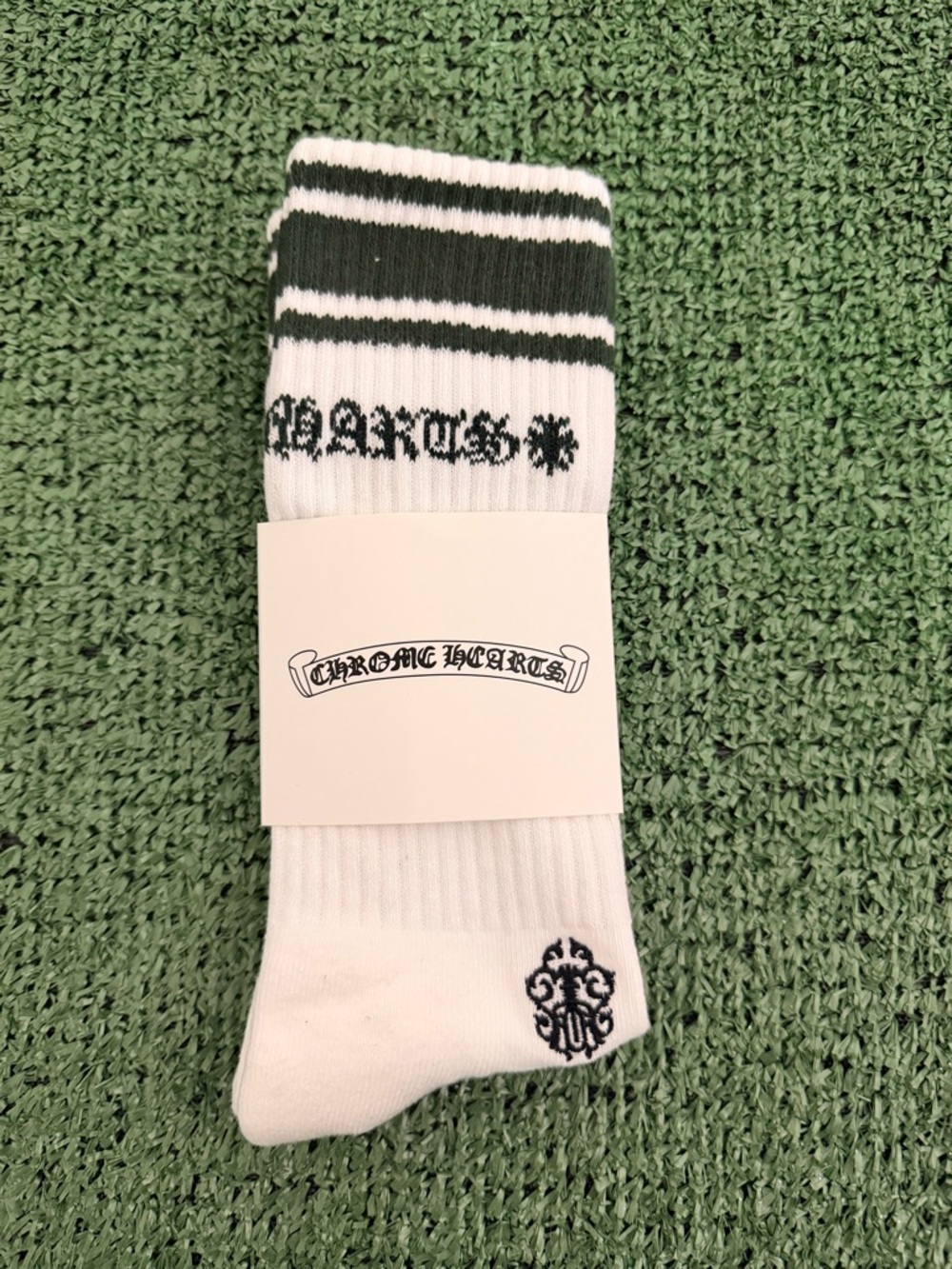 Chrome hearts White and Forest Green Crew Men's Socks